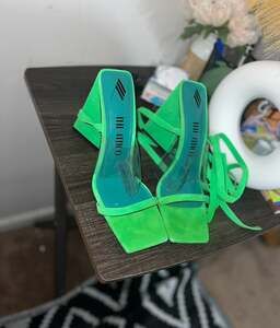 The Attico Devon Neon Green Patent Leather Mules size 42